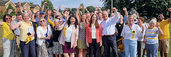 Ed Davey and Emma Holland-Lindsay with activists in Mid Bedfordshire