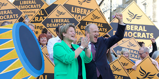 Sarah Dyke and Ed Davey celebrate the Somerton & Frome by-election