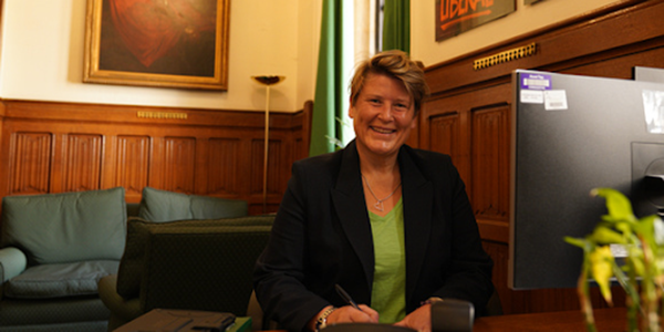 Sarah Dyke MP at her office desk in Parliament.