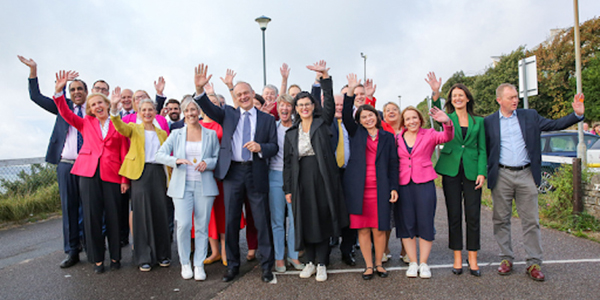 Ed Davey arrives for his speech with MPs and PPCs
