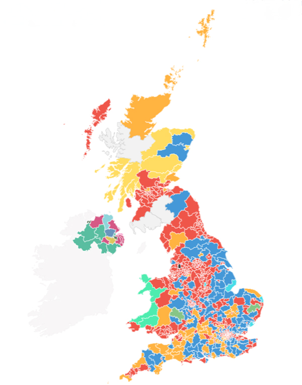 BBC News Constituency Map of the UK as of 8:30am