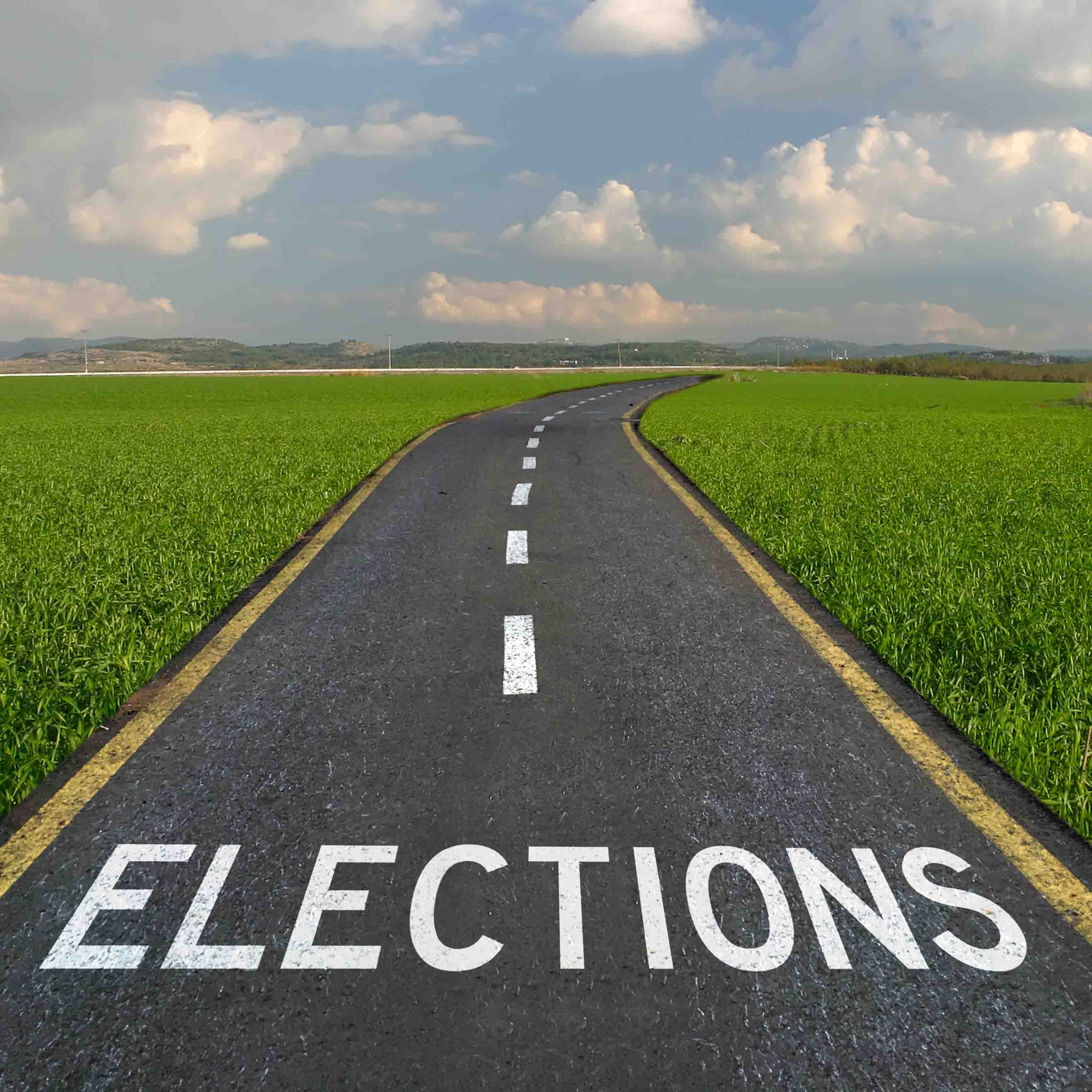 A road stretching into the distance with 'elections' written in the foreground.