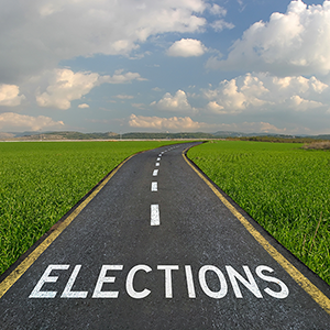 A road with the word Elections printed on it