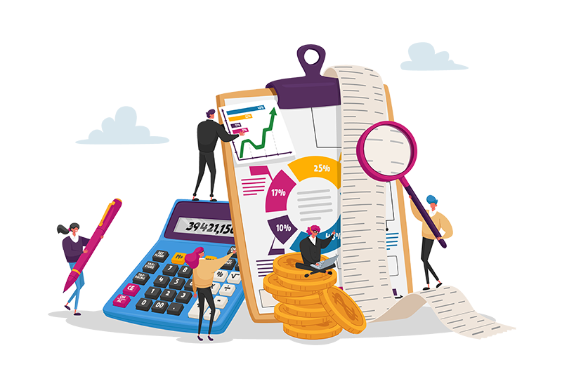 A graphic of budgeting and accounts