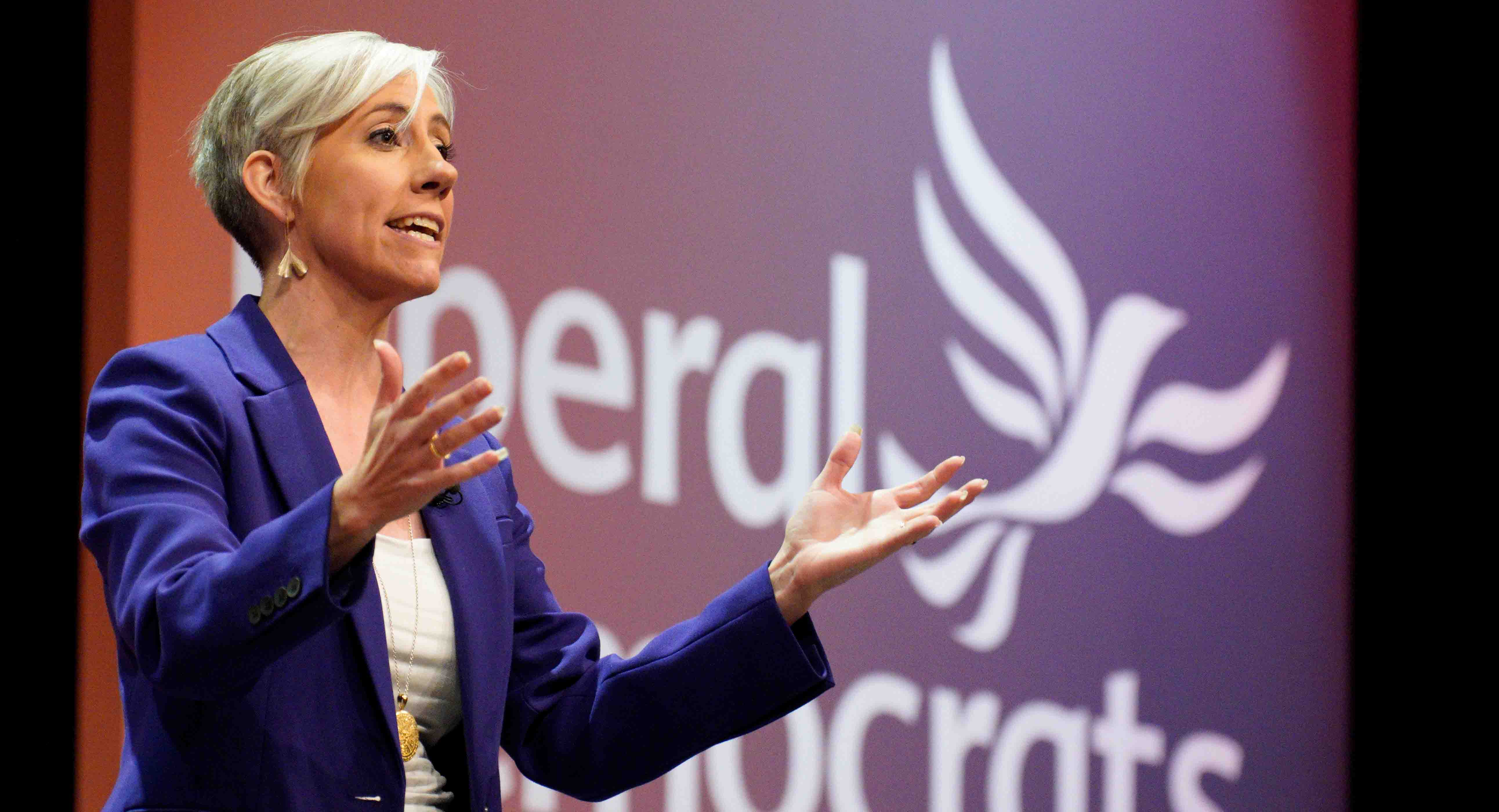 Daisy Cooper MP delivering her Conference speech on the main stage