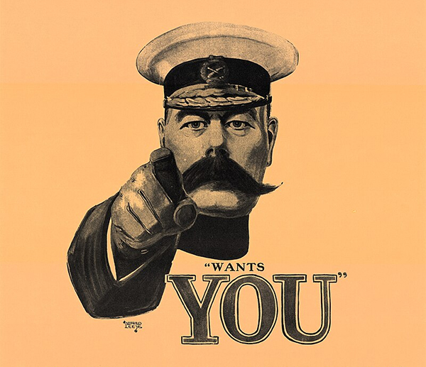 The 'Britain Wants You' image of a soldier pointing forwards with the words 'wants you'.