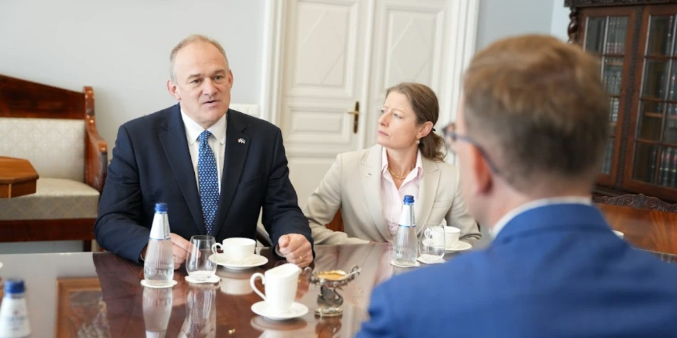 Ed Davey and Helen Morgan MP in a meeting with Estonian Prime Minister Kristen Michal.