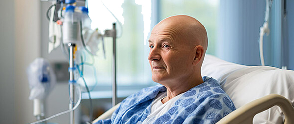 A patient sitting in bed.